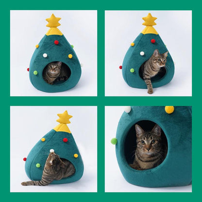 Festive Feline Christmas Tree Cat Bed - Cozy Holiday Retreat For Your Cat-2