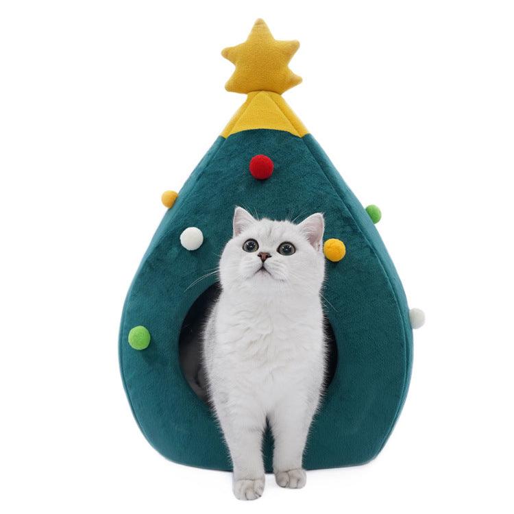Festive Feline Christmas Tree Cat Bed - Cozy Holiday Retreat For Your Cat-1