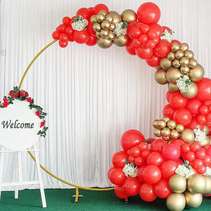 Red & Gold Balloon Arch Garland Kit with Metallic Gold Confetti Balloons-2