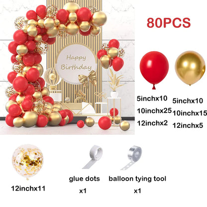Red & Gold Balloon Arch Garland Kit with Metallic Gold Confetti Balloons-1