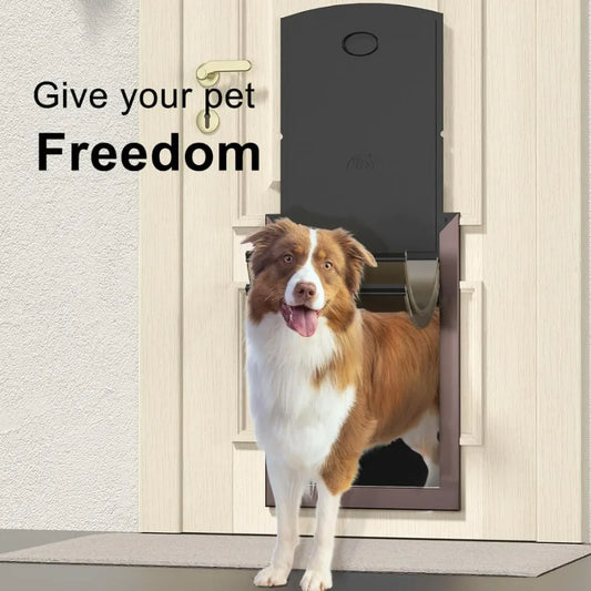 Aluminum Extra Large Dog Door with Sliding Lock Panels and 2 Magnetic Flaps for Indoor Outdoor Use Adjustable Tunnel Design Sui