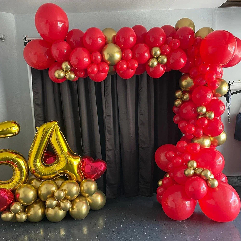 Red & Gold Balloon Arch Garland Kit with Metallic Gold Confetti Balloons-4