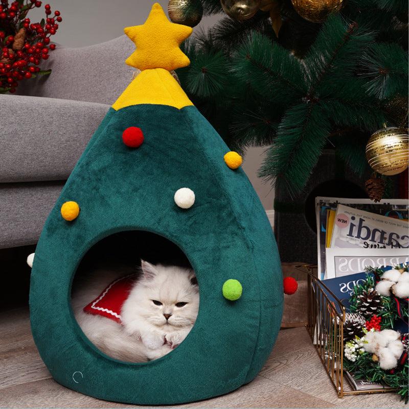 Festive Feline Christmas Tree Cat Bed - Cozy Holiday Retreat For Your Cat-4